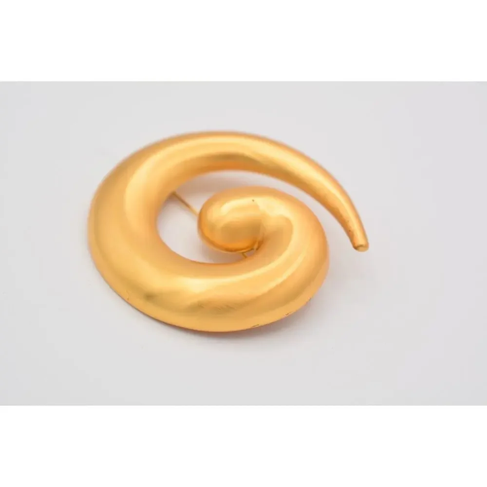 Monet Vintage Pin Brooch Swirl Large Brushed Gold Matte Chunky Signed 80s BinAT